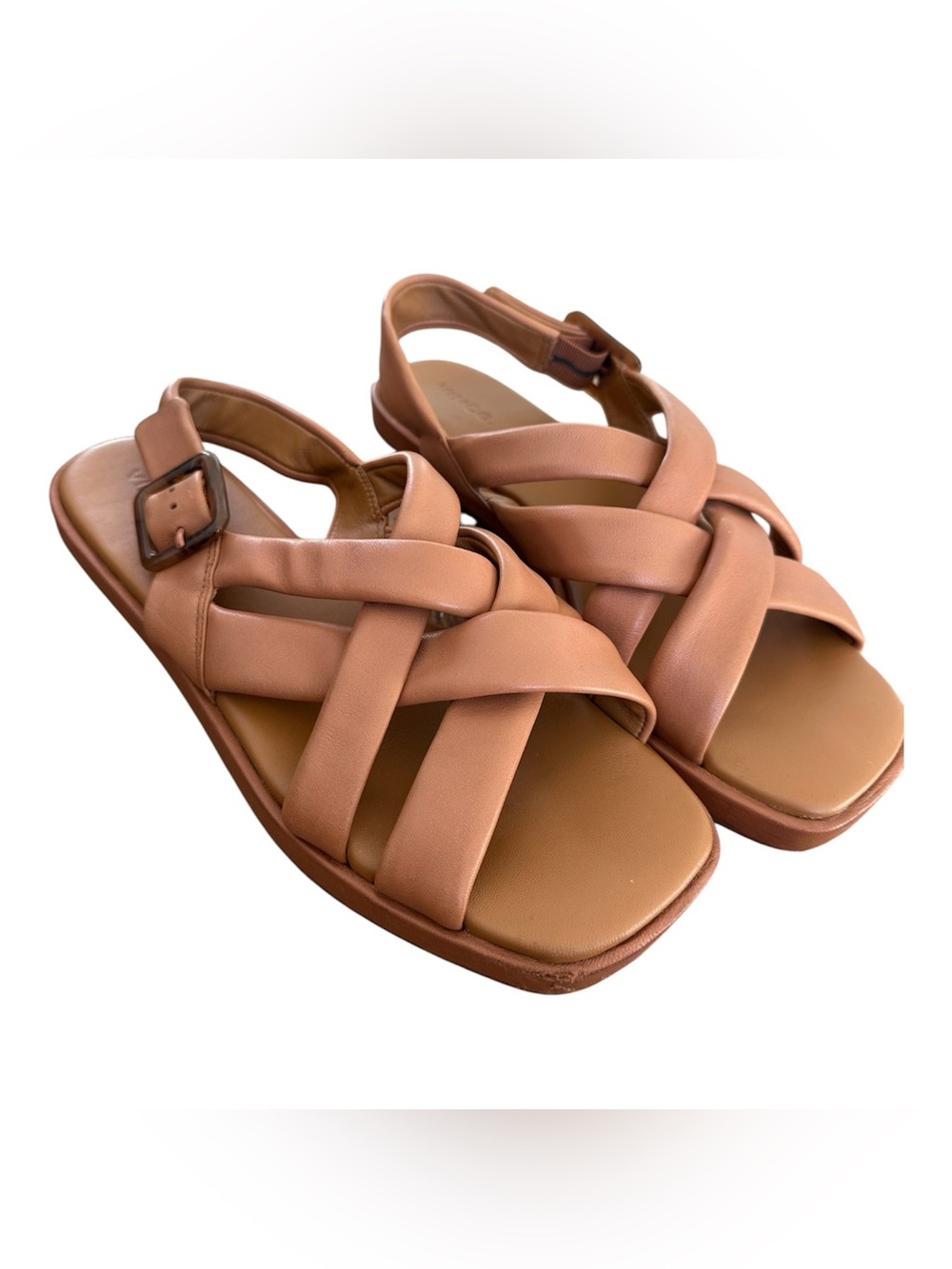 Vince Tan Leather Flat Sandals 10